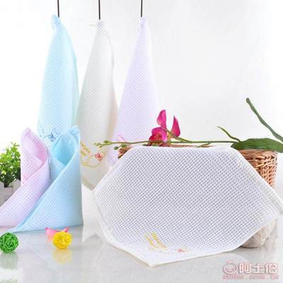 【廠家直銷紗布雙面蜂窩華夫格繡單線貓方巾手帕嬰幼兒掛鉤口水巾XFJ0732支】高陽縣鼎軒提花織物廠 - 產品庫